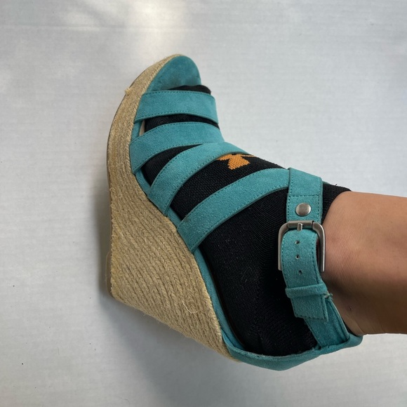 Teal Strap Womens Wedges - Picture 7 of 9